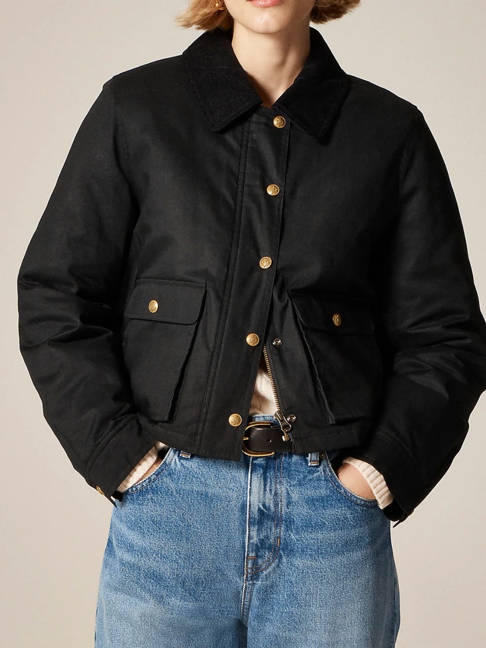 J.Crew Cropped Barn Jacket Black Ripstop Cotton Medium